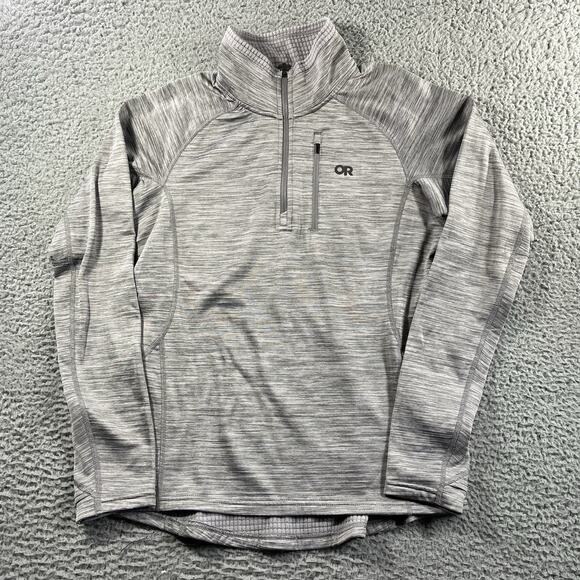OUTDOOR RESEARCH 1/4 ZIP WOMENS MEDIUM GRAY HEATHERED TECH GRID FLEECE HIKING - Picture 2 of 10